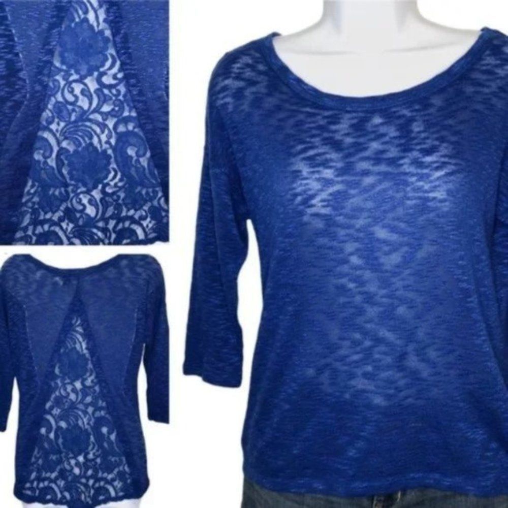 💙 Love And Let Love Blue Slub Lace Back Top Blue XS